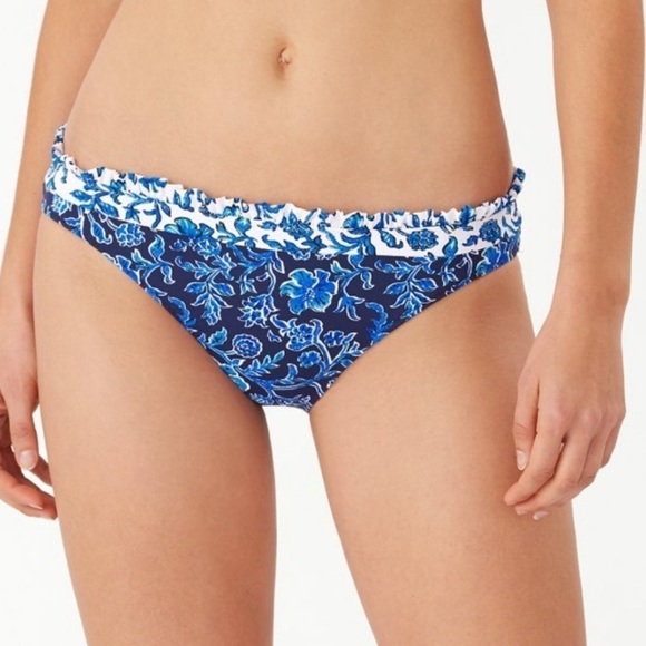 NWT Tommy Bahama Woodblock Blossoms Reversible Hipster Ruffle Bikini Bottoms - Picture 5 of 9